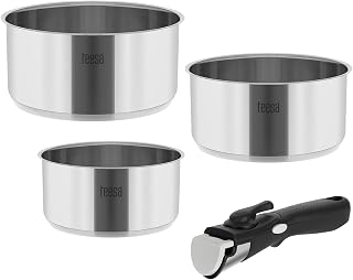 Teesa Juego de ollas con mango desmontable COOK EXPERT SINGLE MANO de acero inoxidable tipo 18/10 todo tipo de cocinas TSA0148