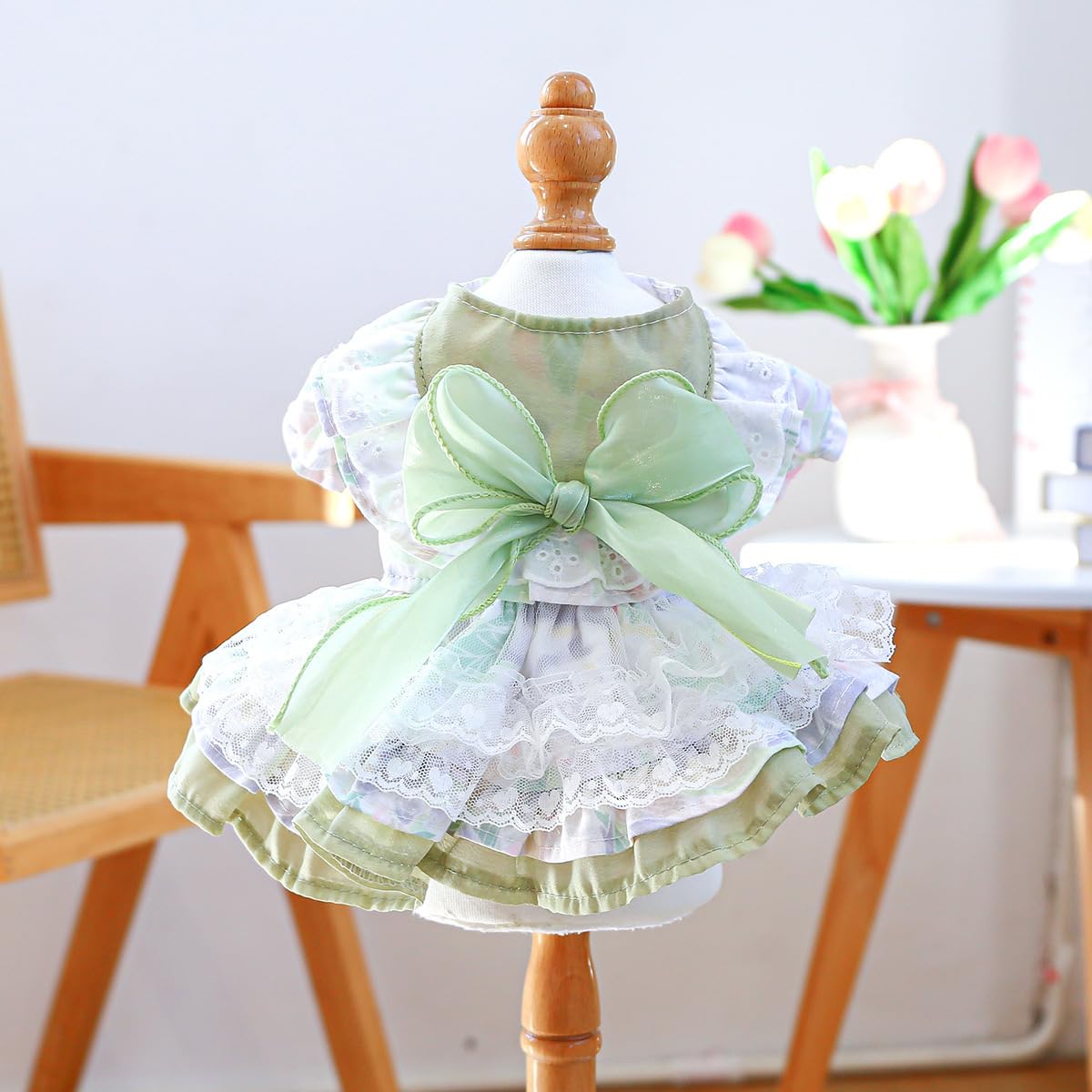 BT Bear Dog Dress,Bow Princess Tutu Dresses for Girl Dogs Cute Fashion Pet Skirt Apparel for Cats Small Medium Dogs Pets,Flower Green XL - Image 2