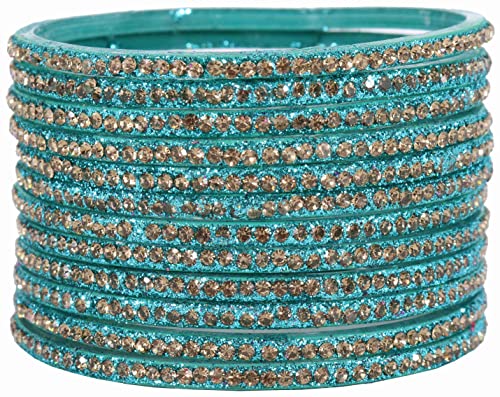 Image of NMII Glass with Zircon Gemstone and Beads Studdded Glossy Finished Traditional Bangle Set For Women and Girls