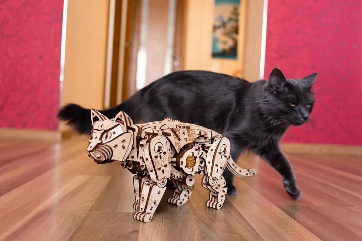 MagicHolz– 3D Holzpuzzle Modellbau Wilde Katze – Mechanischer Holzbausatz mit Gummibandmotor – 3D Puzzle Holz Modellbausatz Erwachsene – DIY Set, 508 Teile, kein Kleber erforderlich