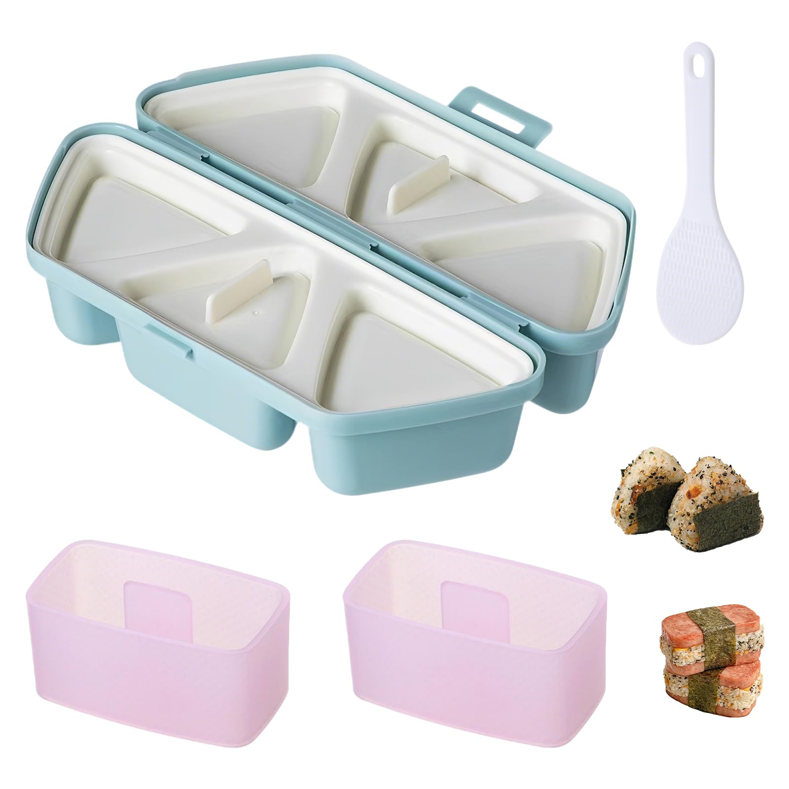 4Pcs Onigiri Mould Set with Spoon & 2 Rectangle Sushi Molds