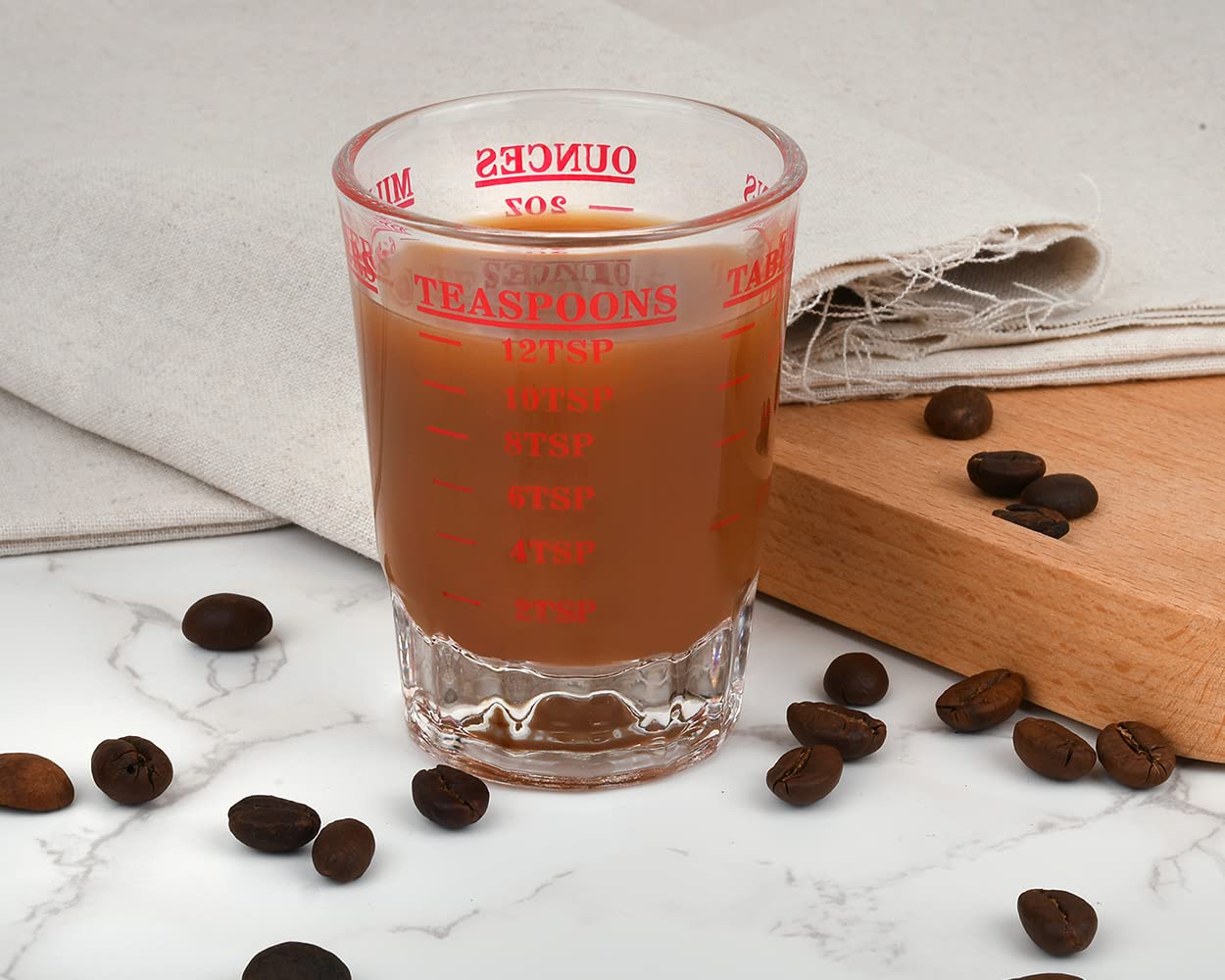 Taza medidora de 2 piezas de vaso de chupito con 4 tipos de escala de medición para líquido de pequeña cantidad (rojo, 2.3 fl oz) 4
