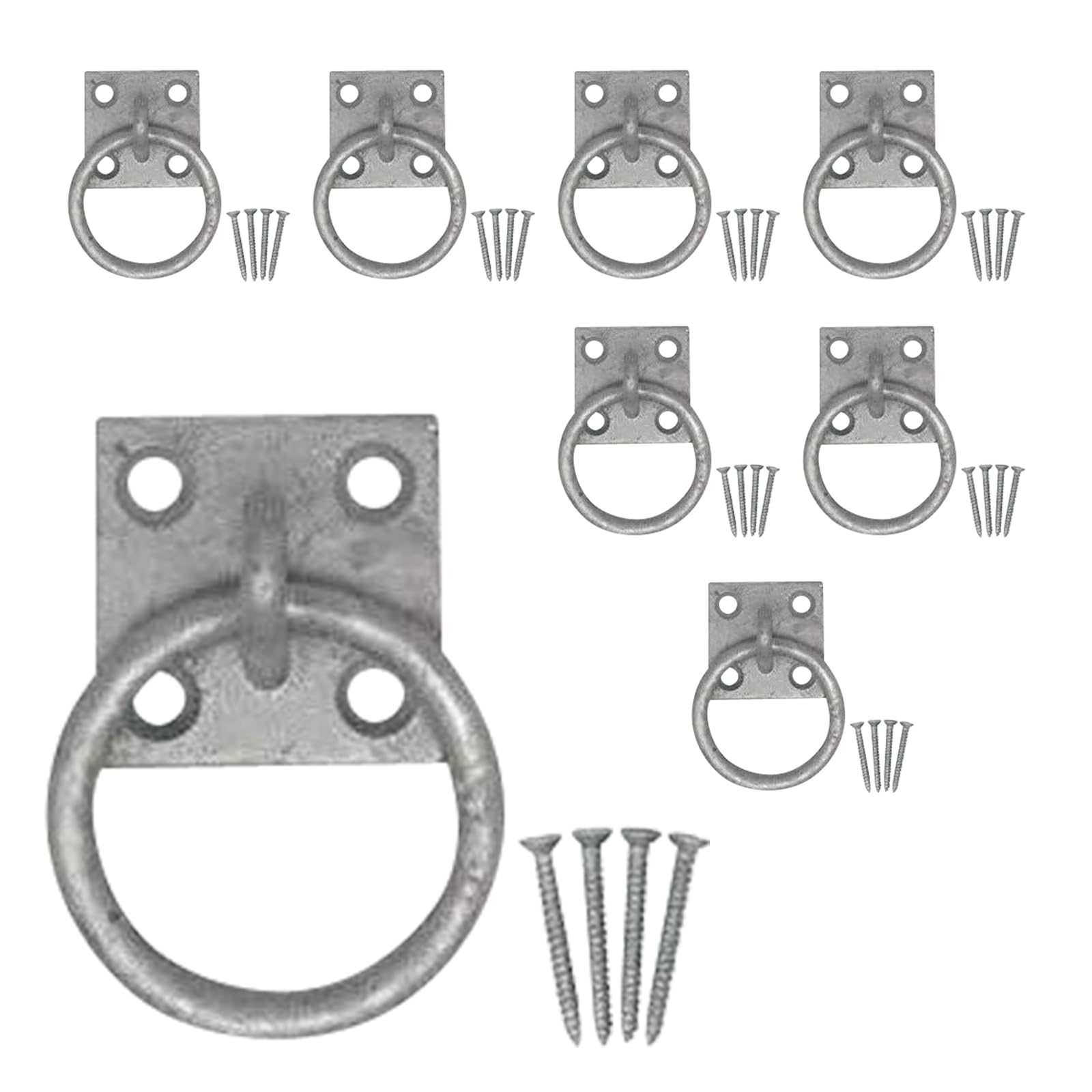 EAI Tie Ring on Plate for Equestrian Horse Stables or Anchor Points | Heavy Duty 50mm Hot Dipped Galvanised Tie Ring | Pack of 8