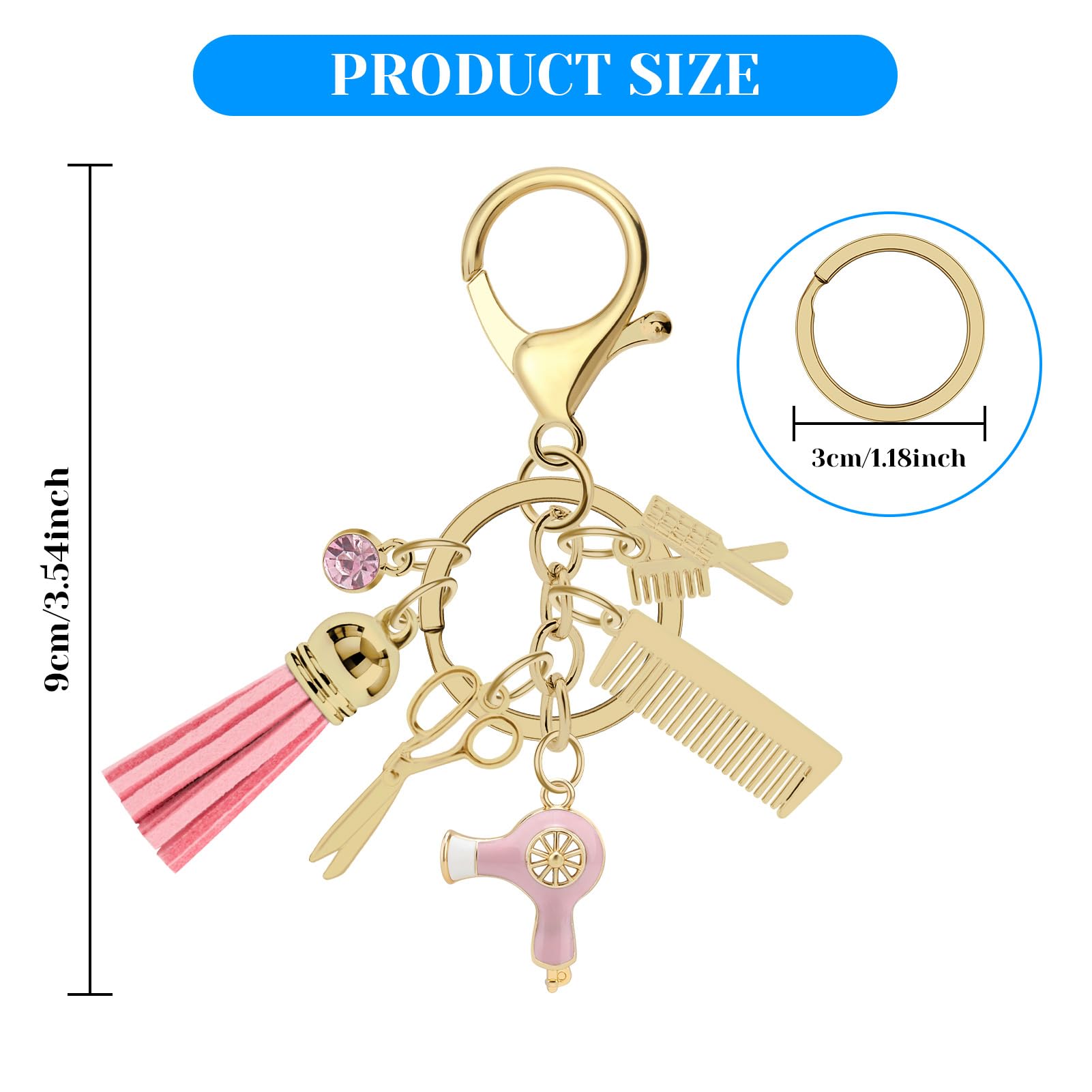 Ximalun Hairdresser Gifts Comb Scissors Charm Keychain with Tassel and Diamond Hair Stylist Barber Hairstylist Keychain Gifts