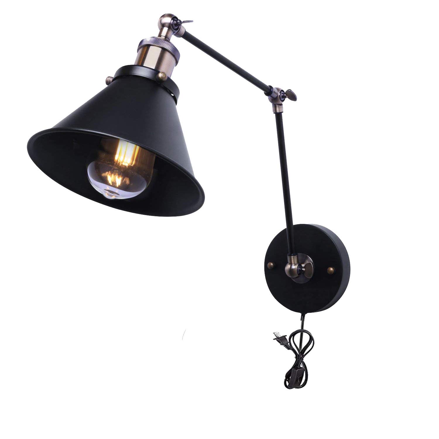 Swing Arm Wall Sconce 1Pack Plug-in, 270° Adjustable Wall Lamp with ON/Off Switch, Industrial Vintage Style Wall Light for bedroom, living room, corridor, coffee shop, office