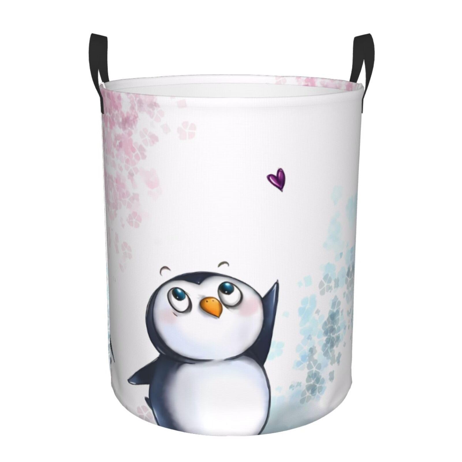 S Circular Hamper – Collapsible I Love Penguins Print Laundry Basket
