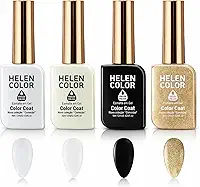 HELEN COLOR Kit 4 Esmaltes em Gel UV/LED, 12ml Cada, Alta Duração, Brilho Intenso, Secagem Rápida, Acabamento Brilhante, 48ml Total (Francesinha)