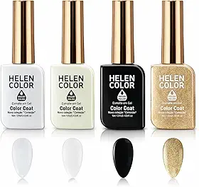 HELEN COLOR Kit 4 Esmaltes em Gel UV/LED, 12ml Cada, Alta Duração, Brilho Intenso, Secagem Rápida, Acabamento Brilhante, 48ml Total (Francesinha)