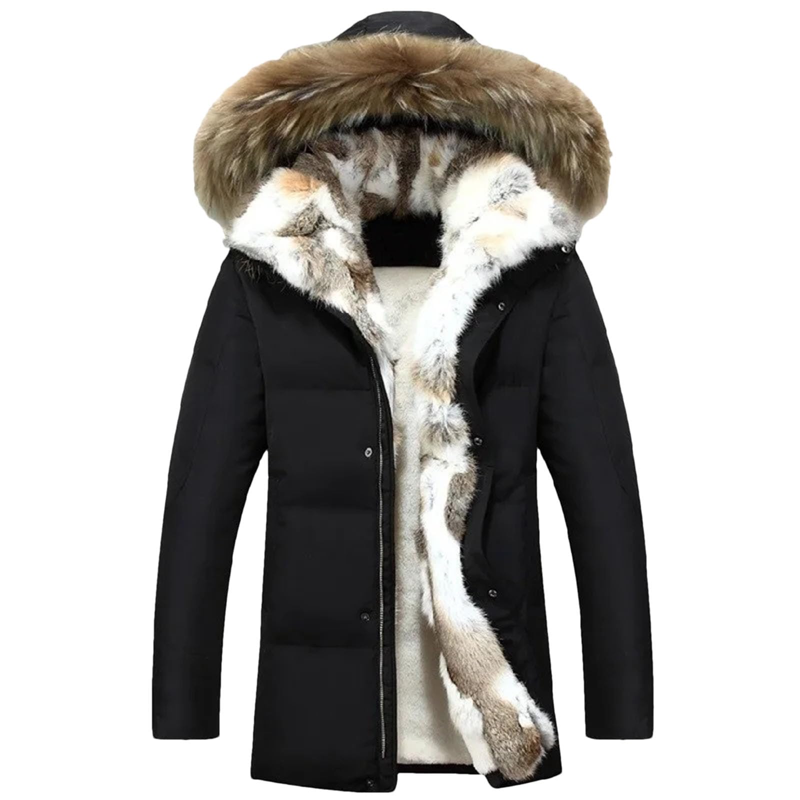 Dcvmvmn Mens Winter Hooded Collar Down Jackets Casual Down Parka Coats Solid Pockets Puffer Jackets
