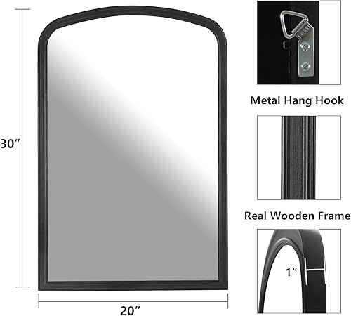 Miniatura 6 de HOMECOOKIN Espejo arqueado de madera para baño, 20 x 30 pulgadas, espejo de pared arqueado rústico de granja, espejo de tocador con marco de madera