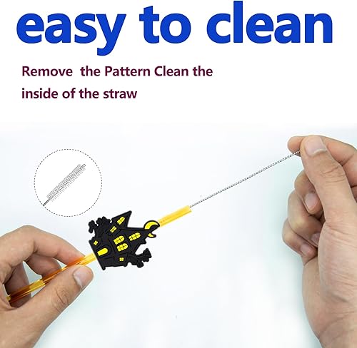 Miniatura 6 de 24 popotes rectos reutilizables para fiesta de Halloween, castillo, murciélago, calabaza, fantasma, gato, bruja, araña, pajitas rectas