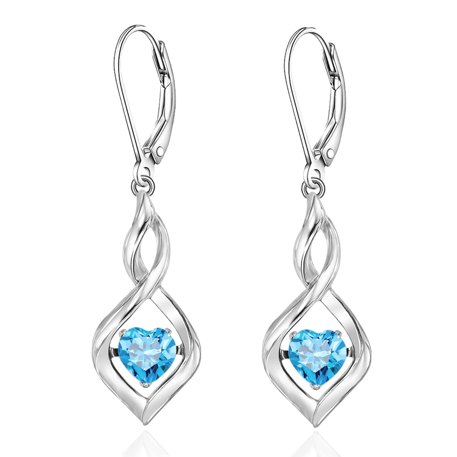 Infinity Birthstone Dangle Leverback Earrings 925 Sterling Silver Birthday Mothers Day Anniversary Christmas Earrings Jewelry for Women