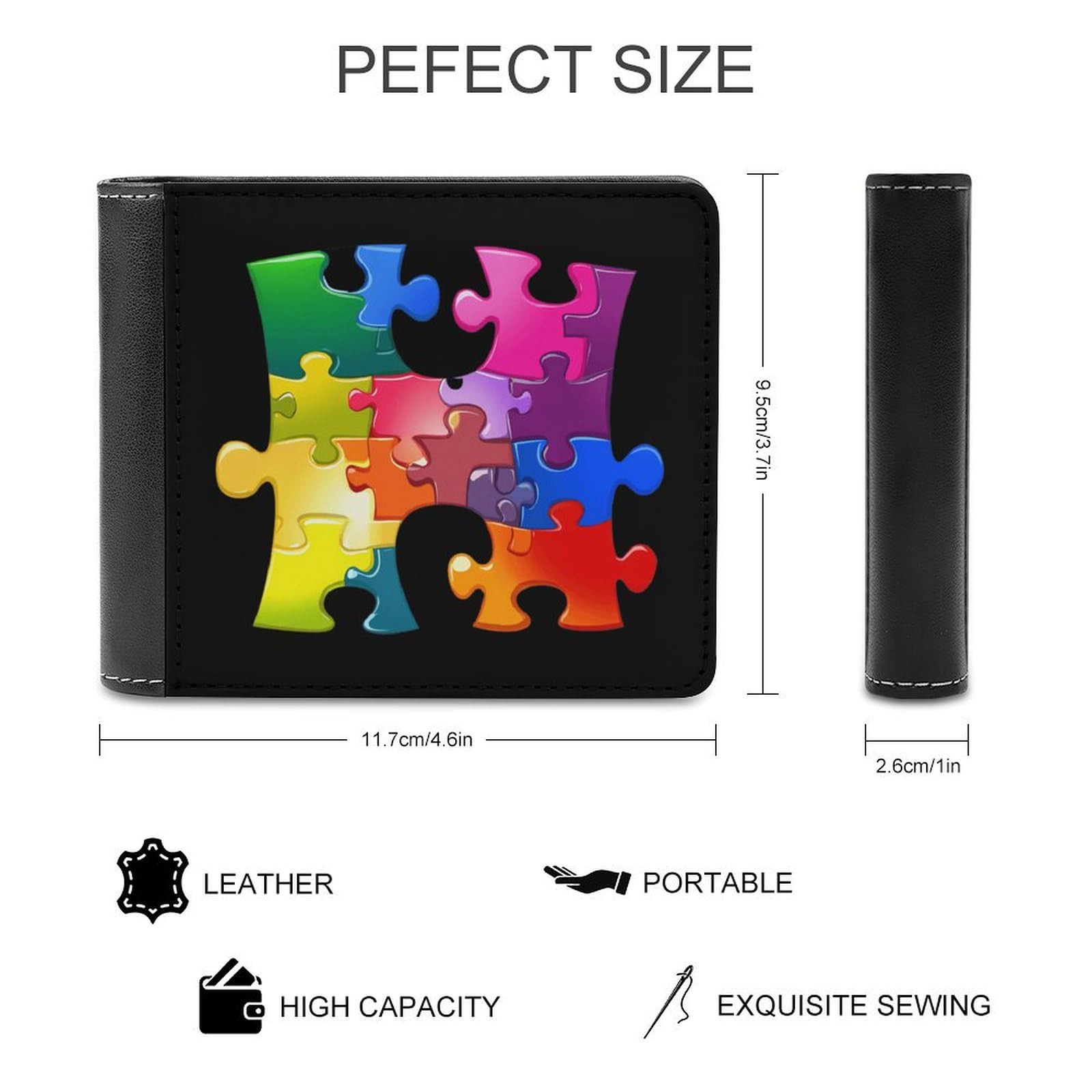 Autism Awareness Puzzle Bifold Wallet PU Leather Slim Purse Pocket Wallet with Card Holder for Women Men