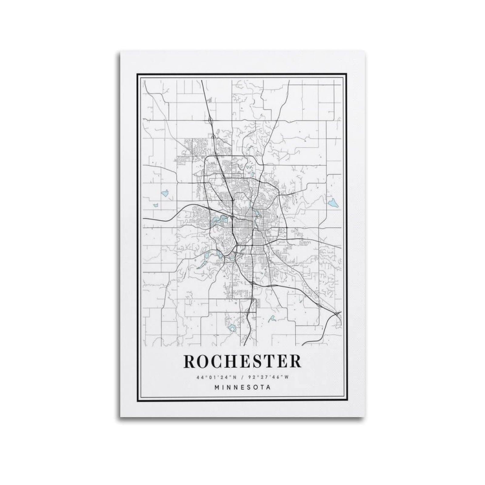 xiaoxiaoshen Rochester Minnesota Map Canvas Poster Wall Art Prints Room Aesthetic Murals Bedroom And Living Decorations 24x36inch(60x90cm)