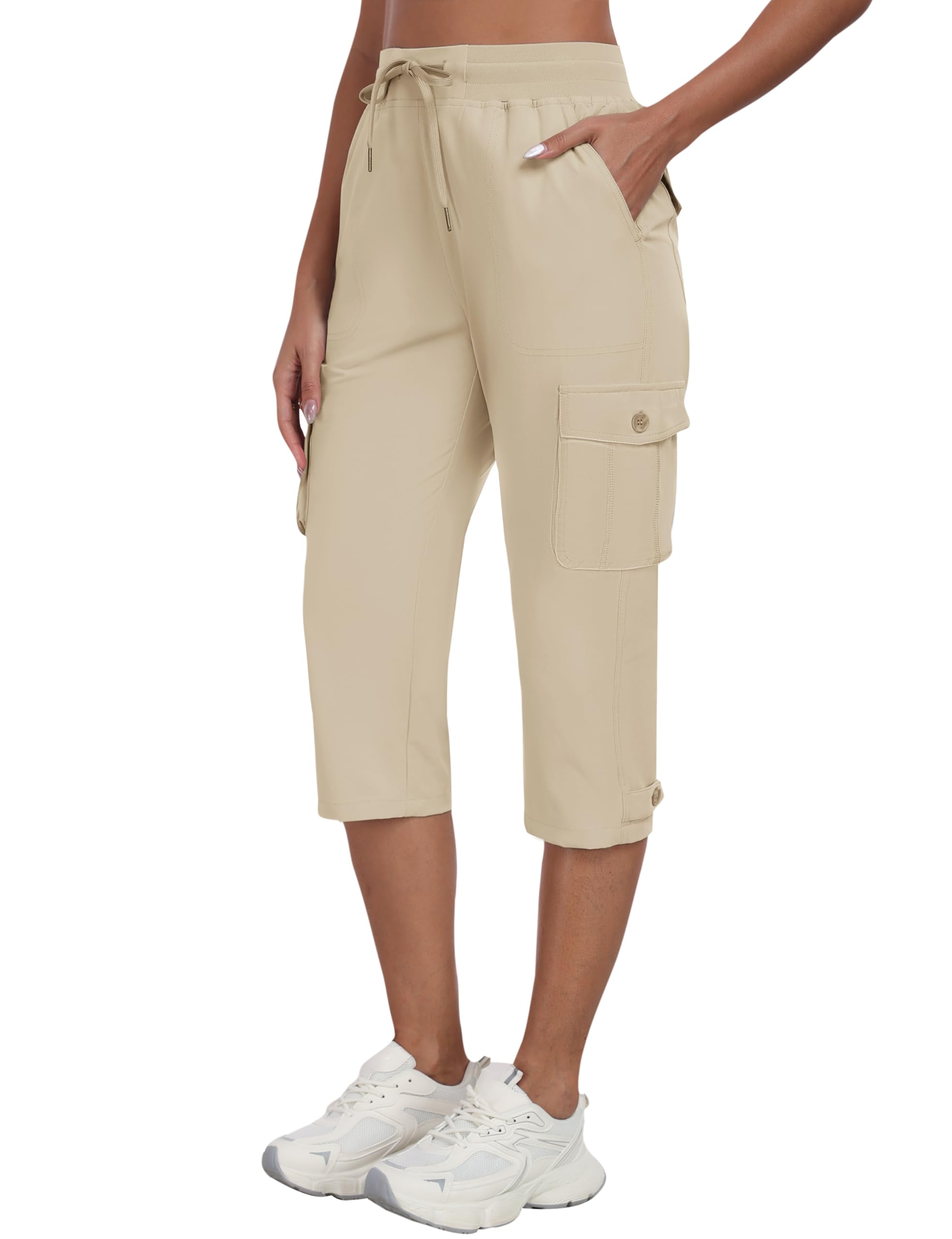 MoFiz Pantalon de randonnée pour femme Capri Cargo Pantalon d'été 3/4, léger, à séchage rapide avec poche