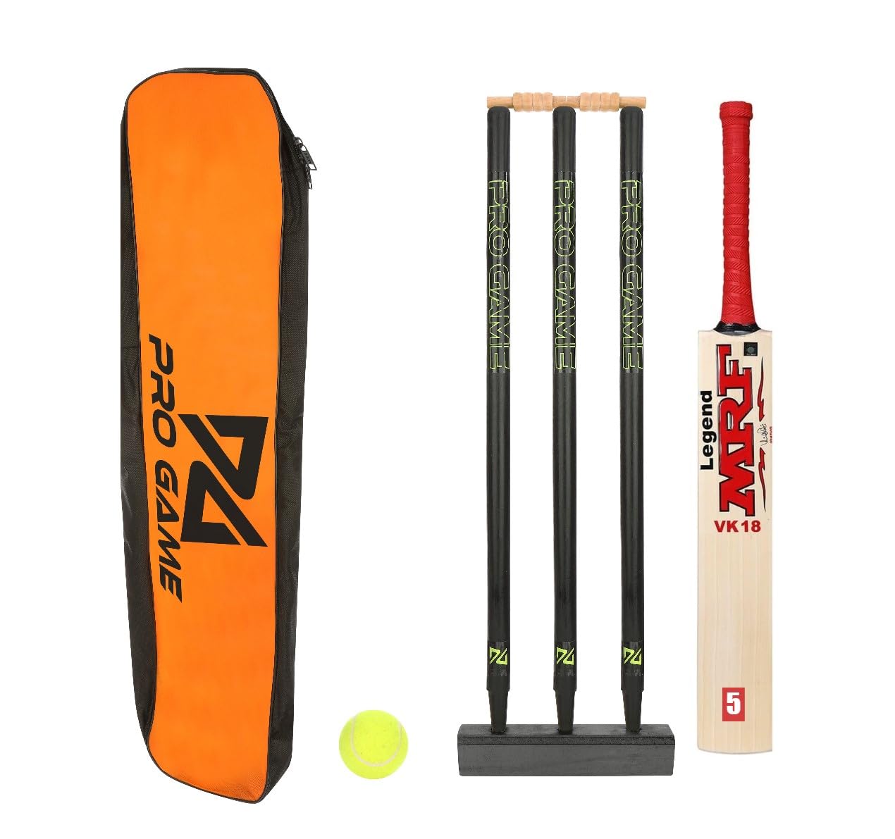 Pro Game MRF Cricket Kit -1Bat 3Wickets 2Bails 1Base 1Ball &1Kit Bag (Size 5 for 10-12Yr) (B0CH4VB18F) Amazon Price History, Amazon Price Tracker
