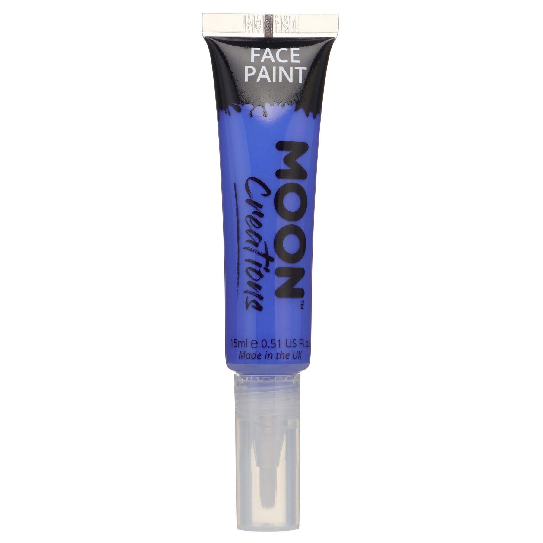 Moon Creations Face & Body Paint Tubes with Brush Applicator | Dark Blue | 15ml | Ready to Use | Cruelty Free, Made in UK | Face Paint for Kids, Adults, Fancy Dress, Festivals, Halloween