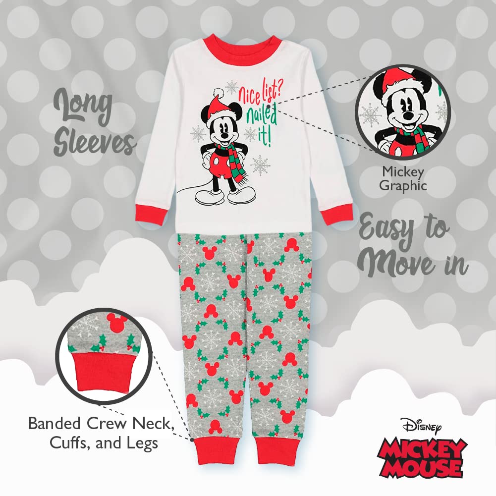 Disney Kids' Minnie and Mickey Seasonal Snug Fit Cotton Pajamas, Nice List, 2T