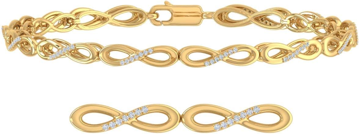 1/4 Carat Infinity Link Diamond Bracelet for Women in 925 Sterling Silver or in 18K Yellow Gold over Sterling Silver (7.5 Inch)