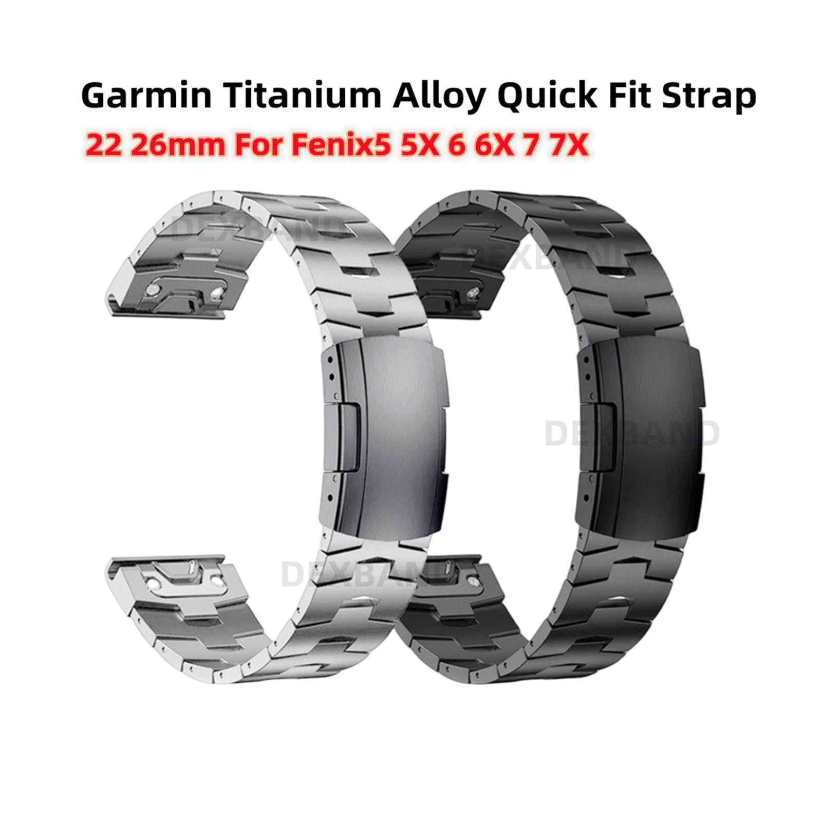 WUURAA 22mm 26mm Quick Fit Titanium Metal Watch Band Bracelet For Garmin Fenix 7X 7 Solar / 6 Pro / 5 Plus/Instinct/Epix Gen2 Strap(Black,22mm Fenix 5 5Plus)