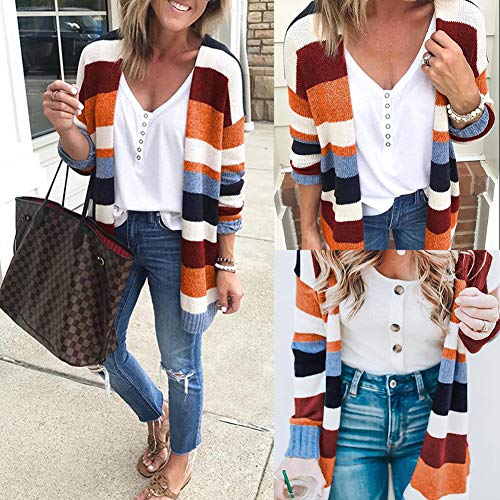 Junboon Women's Striped Long Sleeve Open Front Knit Cardigan Casual Pullover Sweater #TOP4