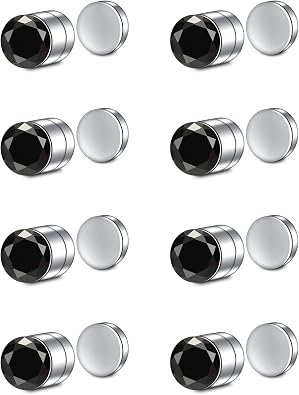 Mens Magnetic Earrings - Non Piercing Lightweight Diamond Stud Design, 3mm-6mm Hypoallergenic Magnet Earrings Fake Studs