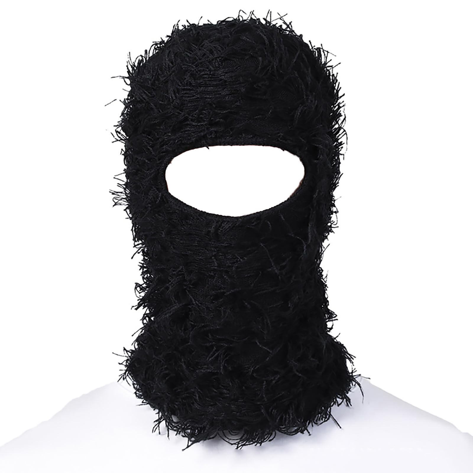 yolrdiw Winter Furry Distressed Balaclava Knitted Windproof Full Face Ski Mask for Women Men