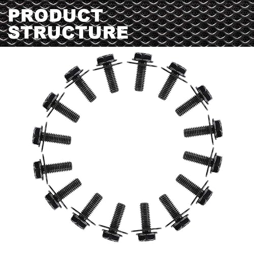 Miniatura 3 de Tornillo de cuerpo Tornillo Sujetador Fender M6-1.0X 0.630 in Largo - 0.394 in Hex- 0.669 in Arandela Acero Negro 20PCS