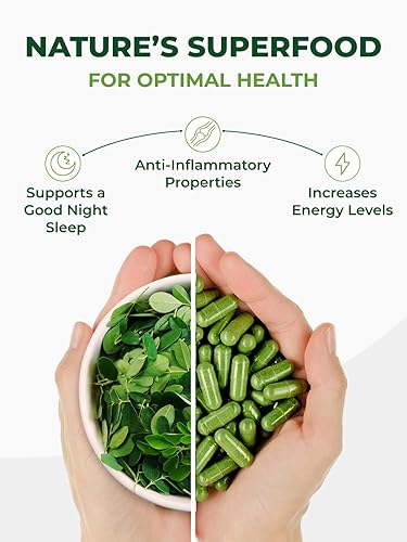 Miniatura 7 de PURA VIDA MORINGA Cápsulas de polvo de Moringa de origen único orgánico. Hoja pura de Moringa. Energía, metabolismo y apoyo inmunológico. 120