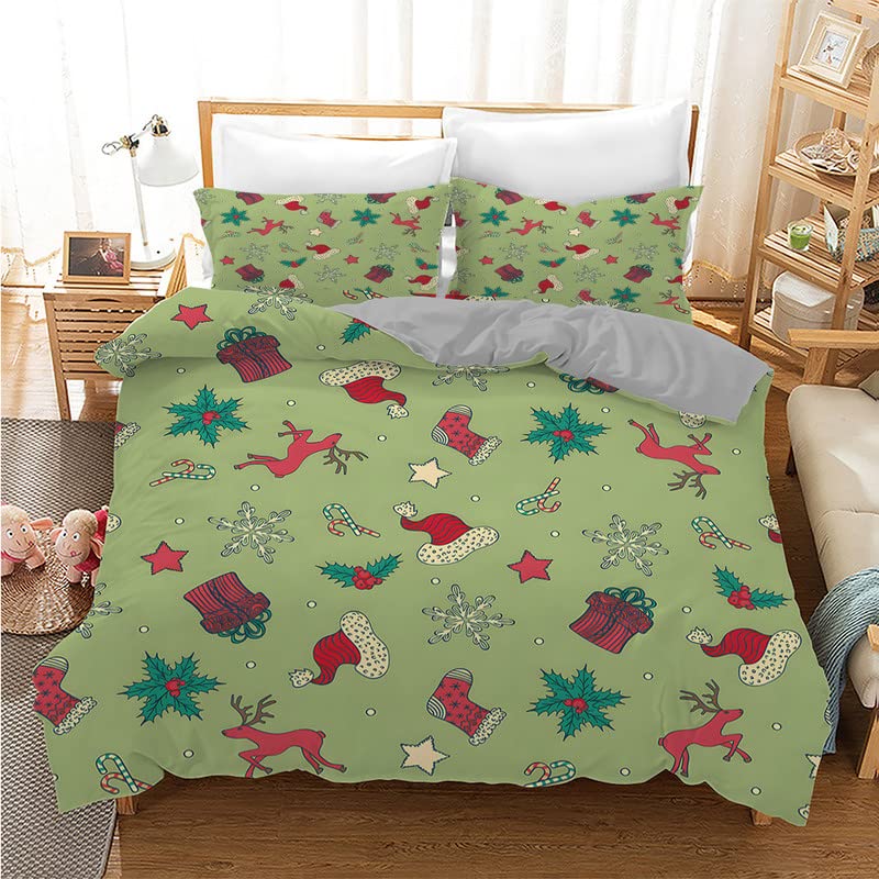 Housse de couette 240 x 260 verte | Parure de lit microfibre avec 2 taies d'oreiller