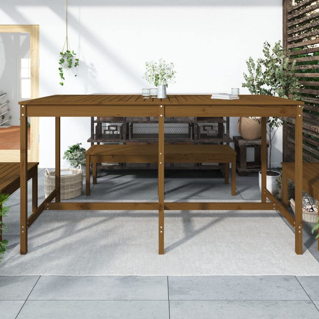 Stół ogrodowy, miodowo-brązowy, lite drewno sosnowe, 203,5 x 90 x 110 cm, stabilny stół do jadalni na balkon, taras, do ogrodu, idealny na grillowanie, kemping