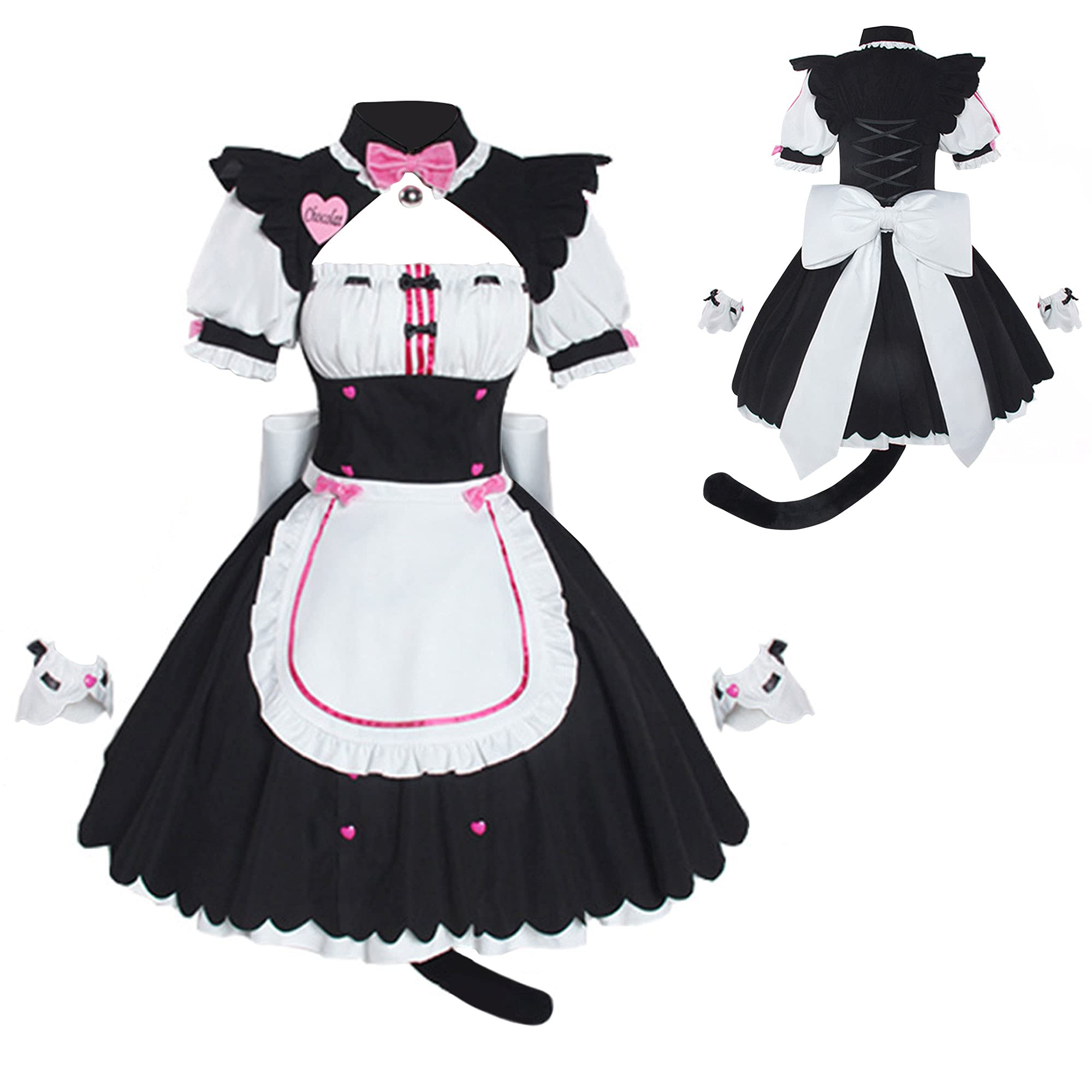 Xinchangda NEKOPARA Chocola Cosplay Costume Cat Girl Maid Servant Dress Cute Skirt Suit with Tail Accessories Lolita Skirt Costume for Women Full Set