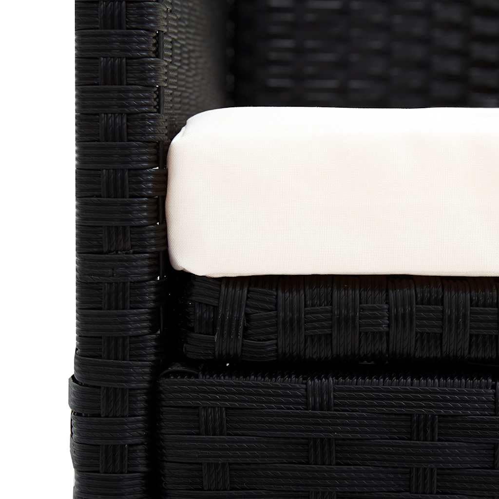 Pleciona sofa ogrodowa z żywicy z czarnym baldachinem i zdejmowaną poduszką