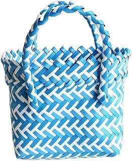 Cmis Kbei Bolsa tejida colorida de plástico, bolsa pequeña para regalo, para fotos decorativas, azul y blanco, Talla única