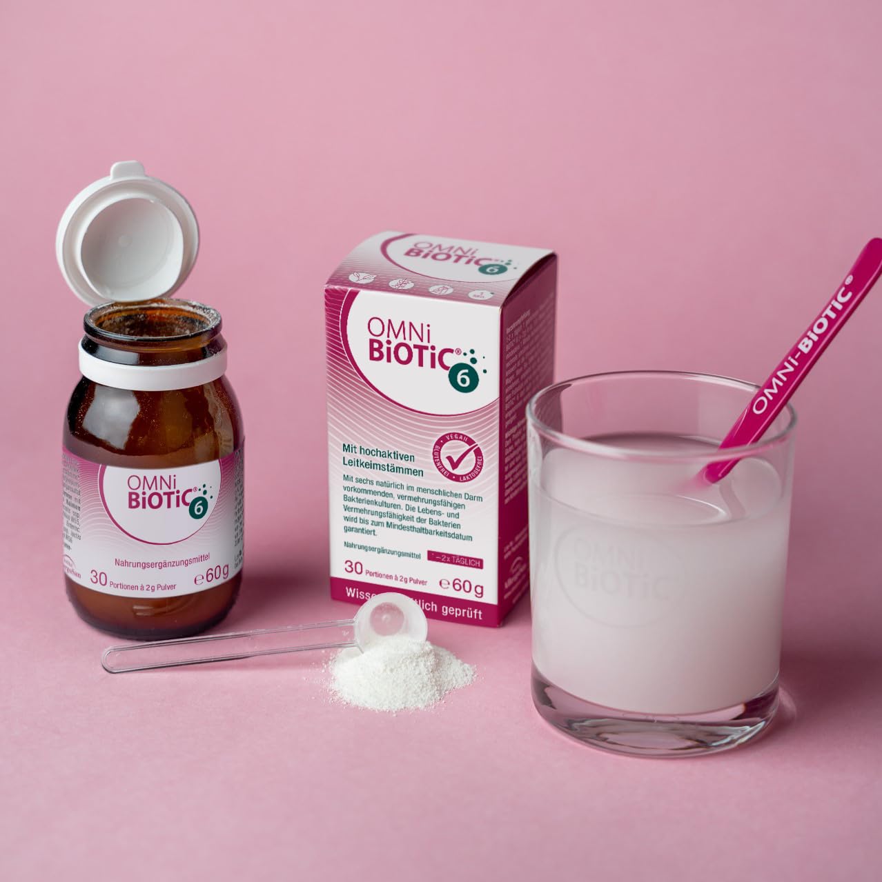 OMNi BiOTiC 6 | El compañero diario para una buena sensación abdominal | Adecuado para todos los días y todas las edades | 30 porciones (60 g) | 6 cepas de bacterias | Polvo | Con inulina | Vegano |