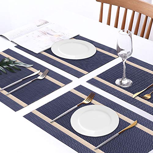 Www Heat-Resistant Placemats, Set Of 4,Stain Resistant Washable Pvc Table Mats,Kitchen Table Mats For Dining Kitchen Table Navy Blue #TOP6