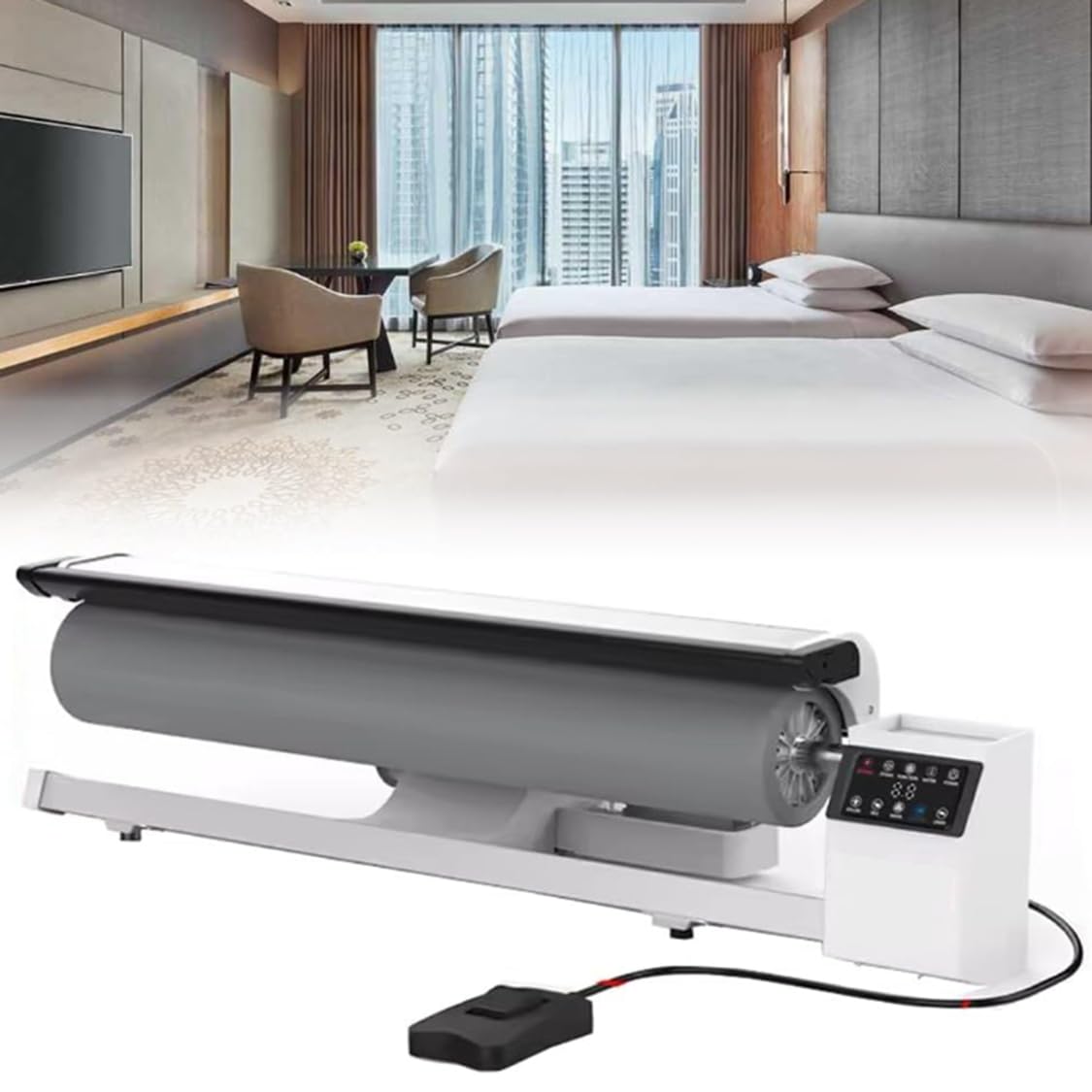 Rotary Roller Iron Steam Press,Hotel Linen Ironing Machine,with Foot Pedal Control+Continuous Steam,for Commercial Home