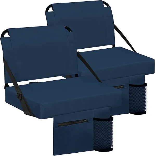 Besunbar Stadium Seat for Bleachers with Back Support and Wide Padded Cushion Stadium Chair - Includes Shoulder Strap and Cup Holder