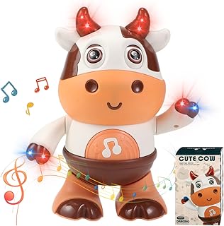 Baby Cow Toy with Music and LED Lights Early Educational Baby Cow Musical Toys Cute Creative Preschool Musical Dancing Cow Portable Battery Powered Electronic Cows Toy for Boys Girls Birthday Gifts