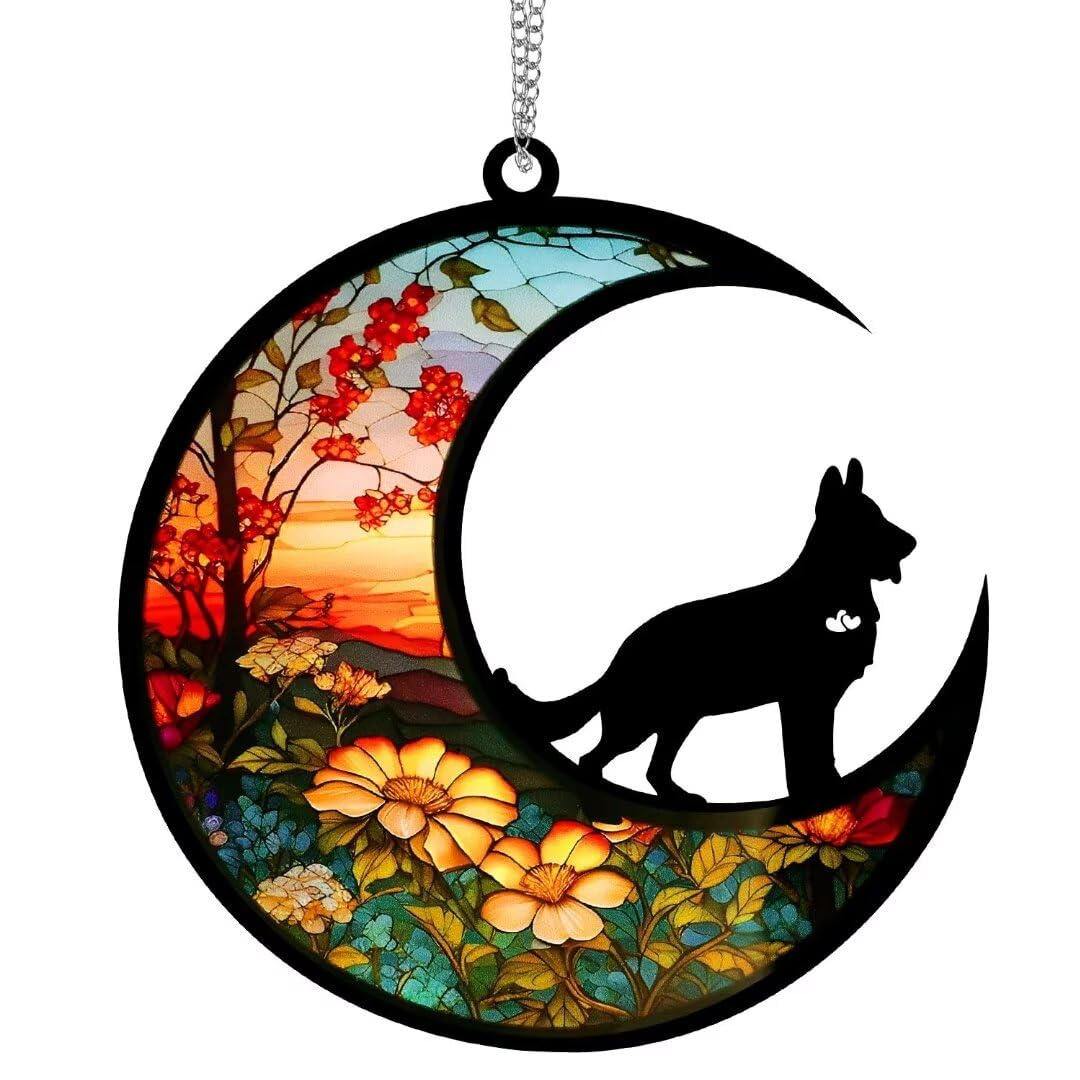 Allhercom Suncatcher Dog Memorial Gifts for Loss of Dog, Dog Remembrance Gift for Dog Lovers, Pet Loss Sympathy Gift, Puppy Adult Dog Bereavement Gift (German Shepherd, 6“)