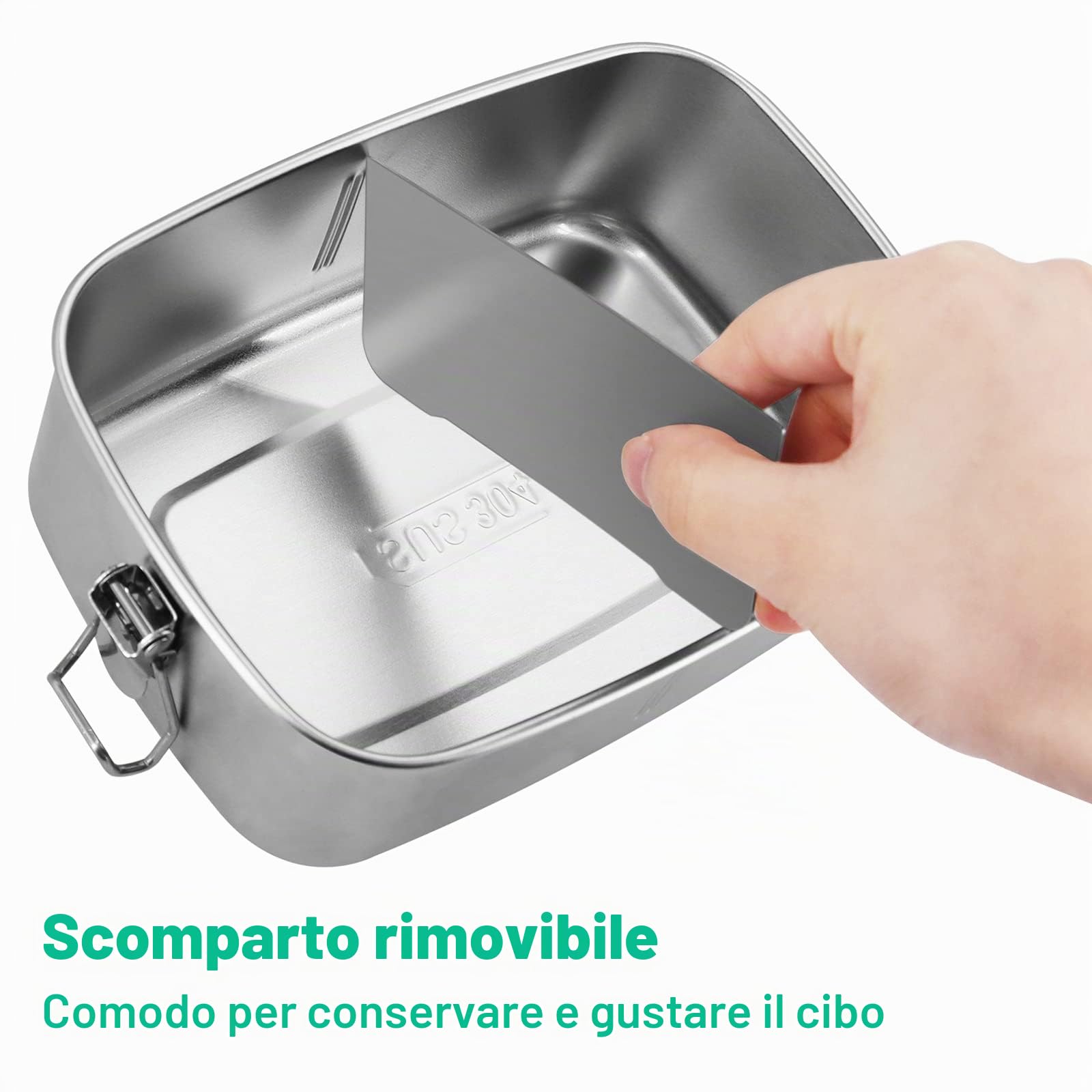 Porta Pranzo in Acciaio Inossidabile, 1100ML Lunch Box con Partizione Rimovibile, Lavabile in Lavastoviglie, Adulti e Bambini Bento Box a A Prova di Perdita per Scuola, Picnic, Viaggi