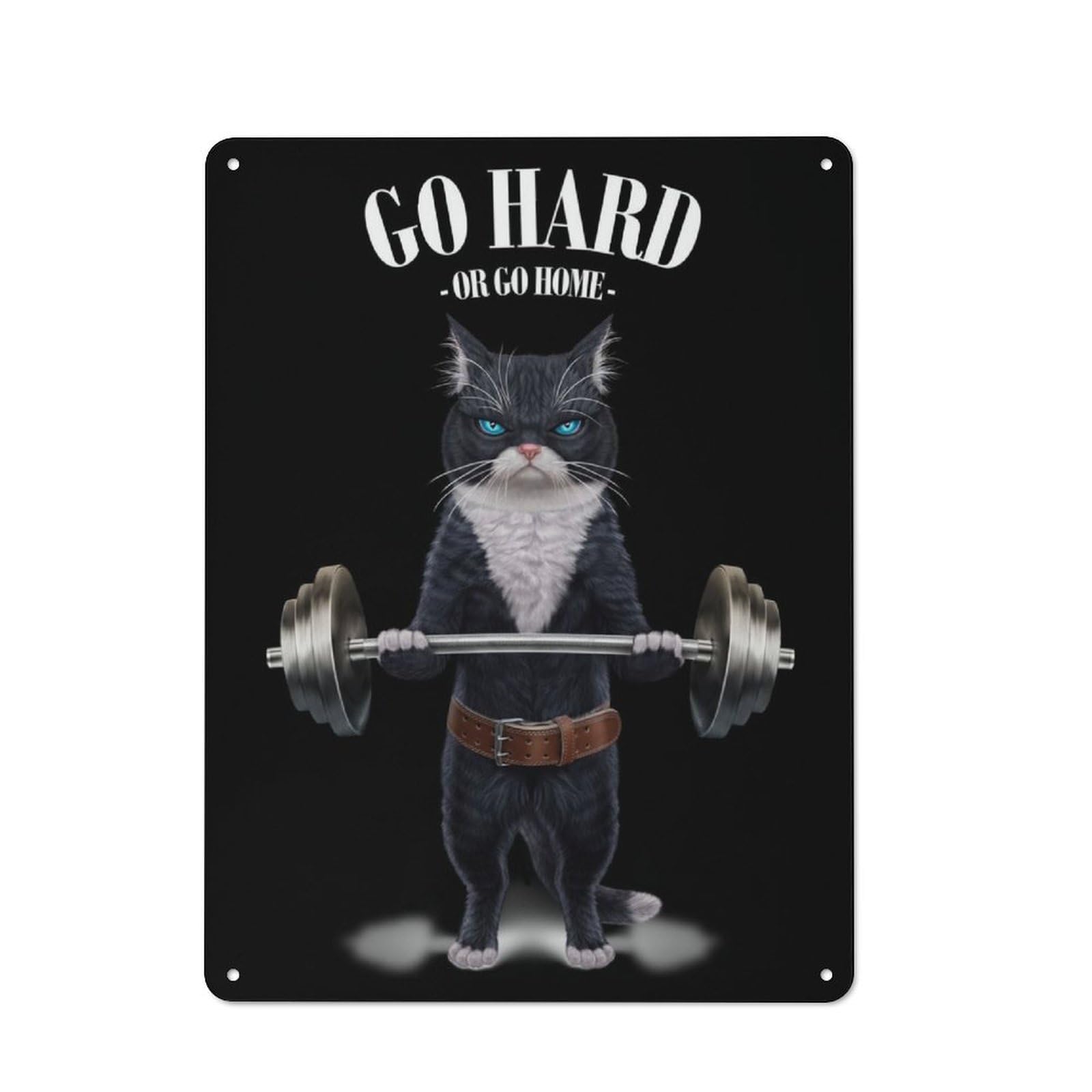 Junmoney Tuxedo Cat Weightlifting Retro Metal Wall Sign 40X30cm With For Home Bar Wall, A Housewarming Gift For Hosts Who Enjoy Retro Interiors