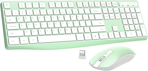Combo de mouse y teclado inalámbricos, teclado y mouse de tamaño completo de 2.4 GHz con receptor USB, mouse inalámbrico ajustable de 3 niveles DPI
