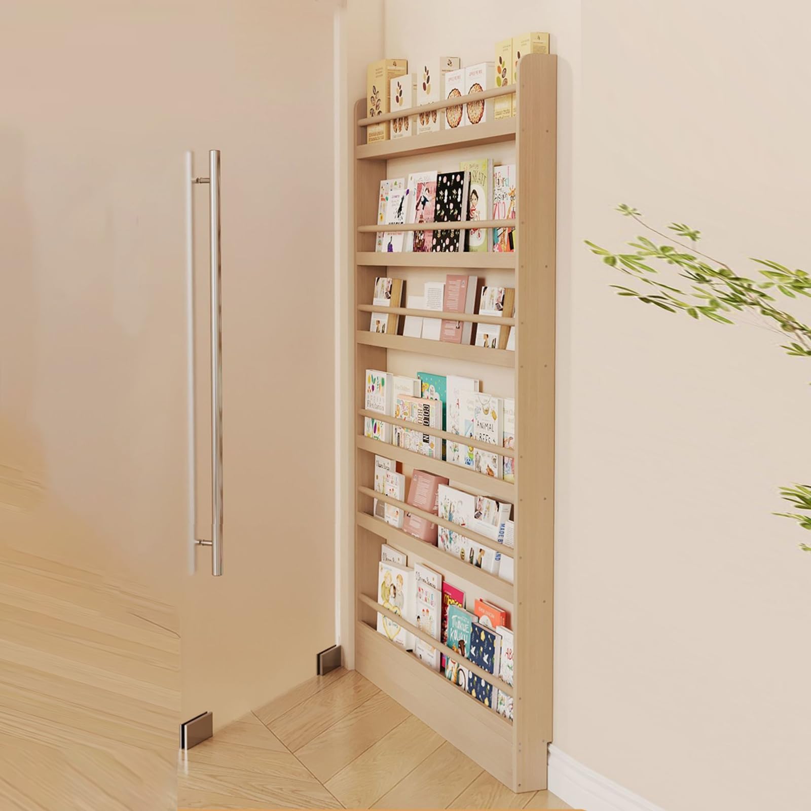 Libreria Stretta Dietro la Porta Libreria in Legno di Piccole Dimensioni a Forma di L con Bordo Approfondito Dotata di Battiscopa Adatta per Essere Posizionata Dietro le Porte o negli Ingre 6F 31.5in