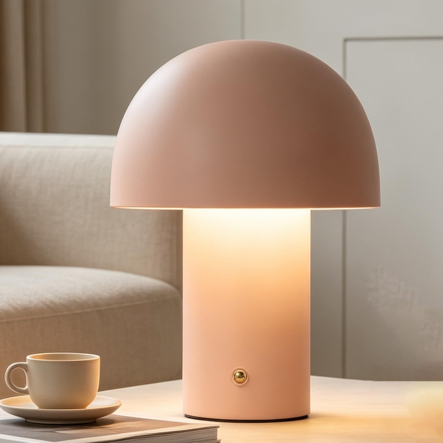 OOWOKS LED Mushroom Table Lamp Cordless Rechargeable Dimmable with Touch Control Decorative Mushroom Lamp Bedside Lamp No Cables Bedroom Lamp Bedside Table Continuously Adjustable Brightness,Pink