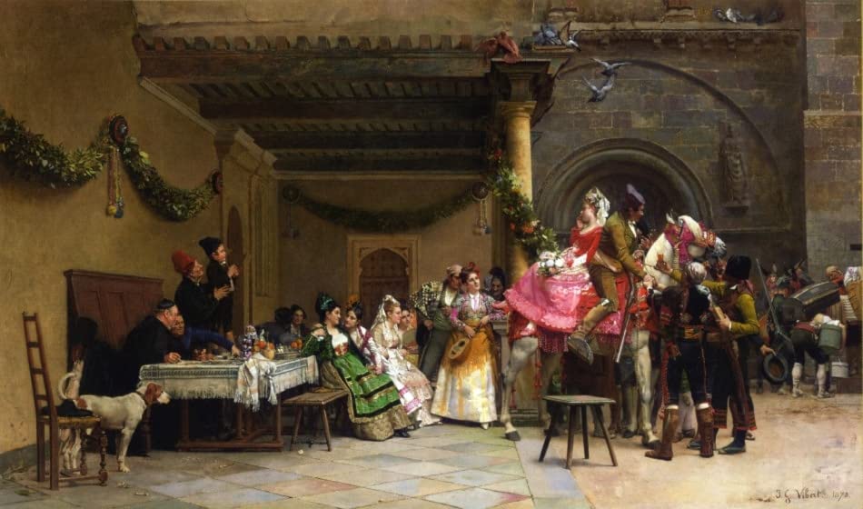 Impression sur toile La Partenza Degli Sposi par Vibert 60x90cm pour décoration salon
