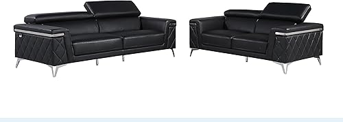 Blackjack Furniture Amalfi - Juego de sofá de cuero italiano de grano superior para sala de estar con elegante diseño italiano, reposacabezas