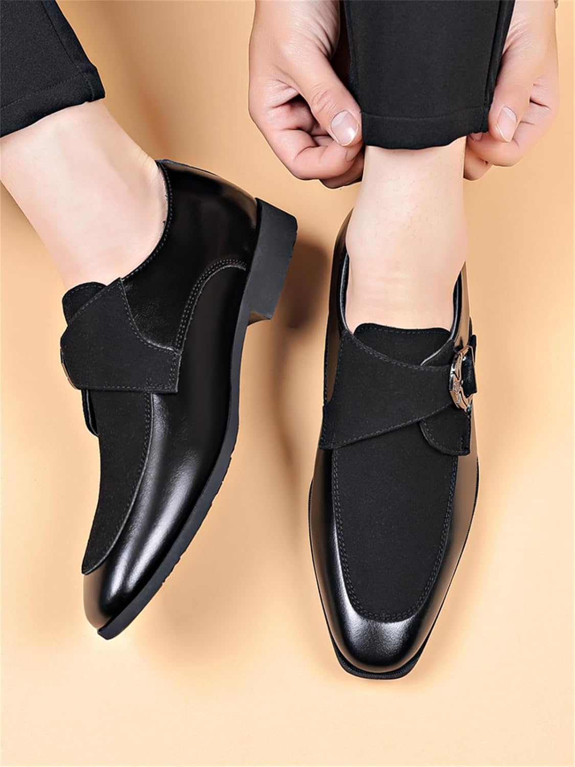 Men's Fashion Strap Suede Dress Tuxedo Shoe Business Formal Suit Leather Buckle Slip-on Loafers for Men - Image 7