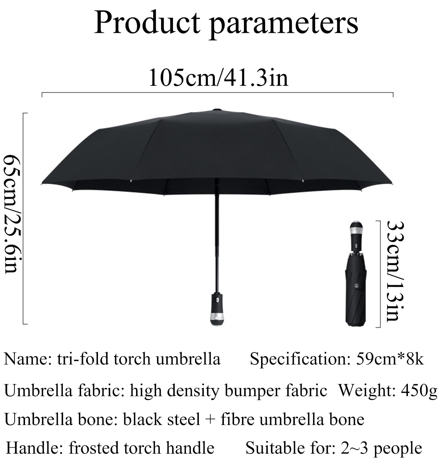 Parasolki, Kompaktowy parasol podróżny z 8 żebrami i obrotowym oświetleniem LED(Army green)