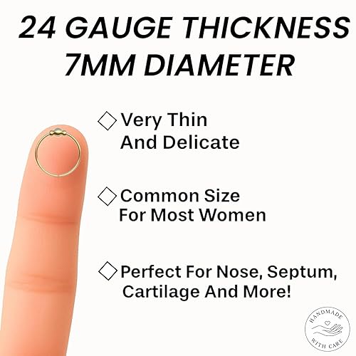 Vista 39 de Gold Nose Ring - Thin Tiny White Opal 24 Gauge Nose Hoop Rings -14k Gold Filled Smooth Comfortable Nose Piercing Jewelry For Women - Gift Ready